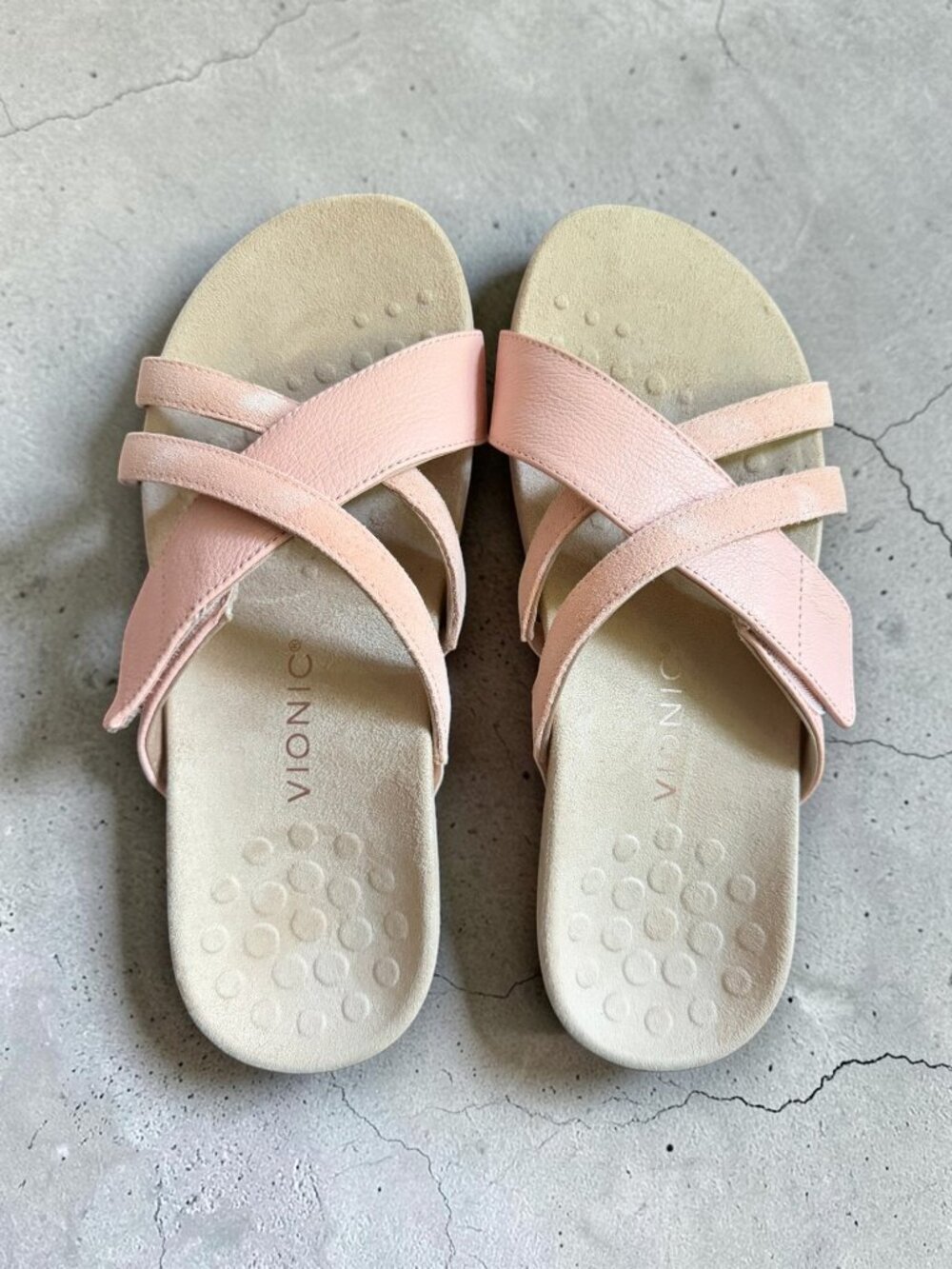 Vionic Zarie Slide Sandals Pink Leather Wide Width Orthotic Comfort Size 10